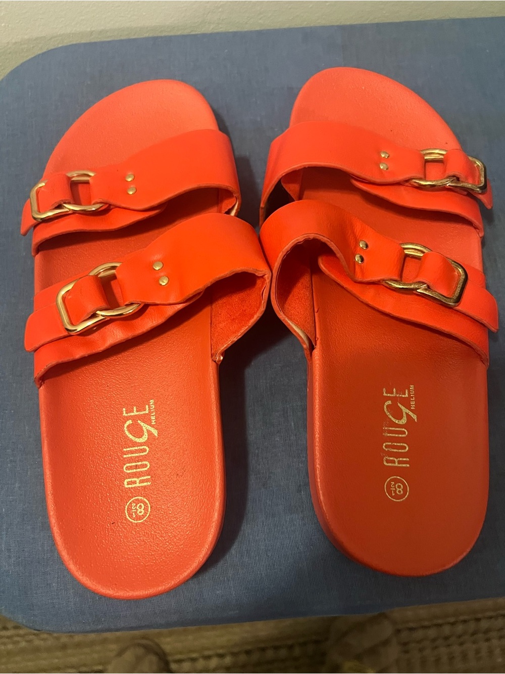 Rogue Bright Orange Double-Buckle Slide Sandals — Women